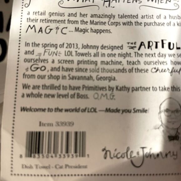 Primitives by Kathy New Dish Towel Floursack Cat President from NWT - Picture 4 of 8